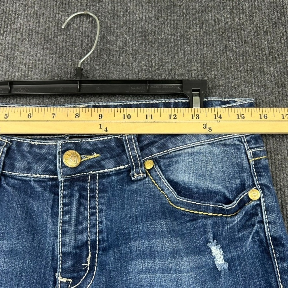 Love Nation Womens 10 Jeans Blue Distressed Straight Leg Embellished Cross Patch - Picture 9 of 13